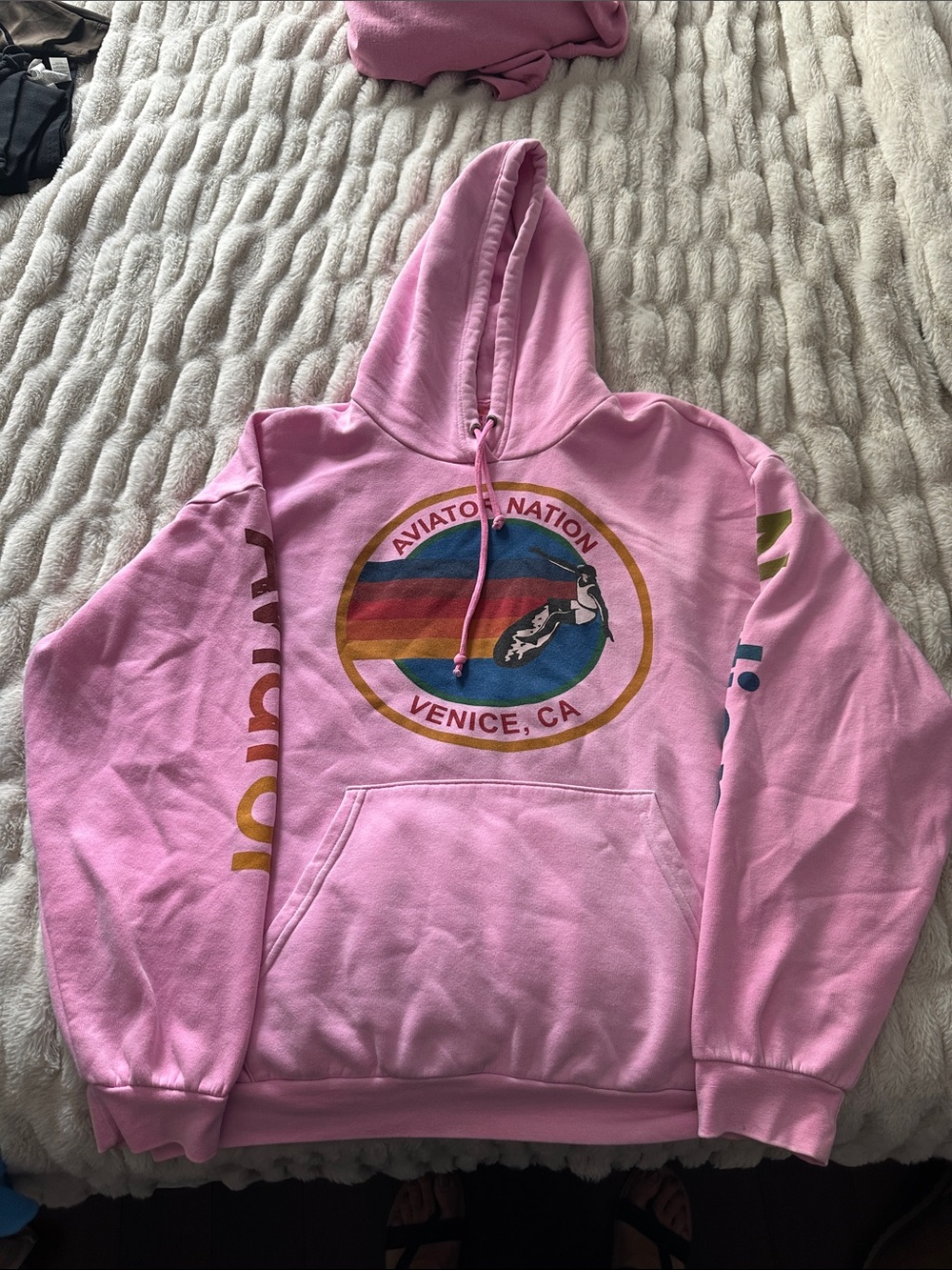 Aviator Nation Neon Pink Pullover Graphic Hoodie Venice CA Size Large